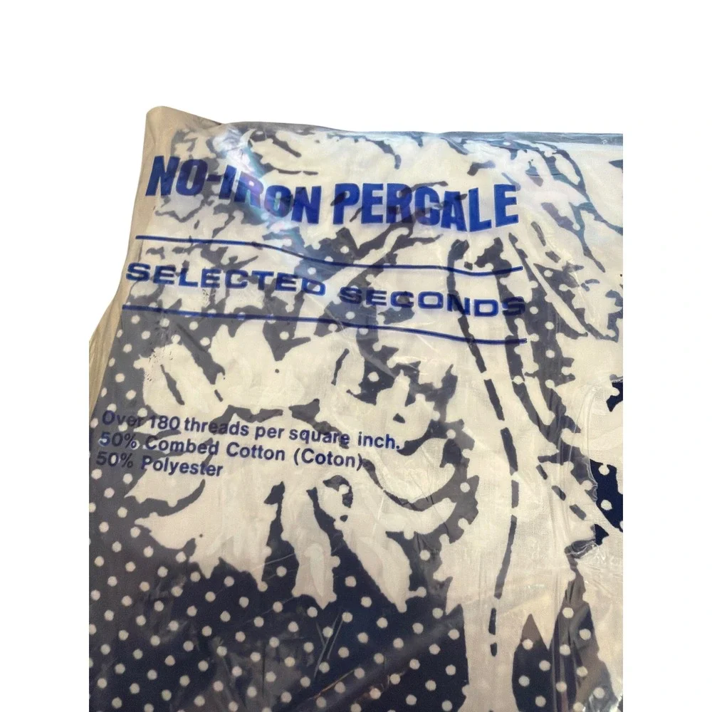 Vintage Salestex Full Flat Sheet Navy Polka Dot Floral Cottagecore Retro MCM